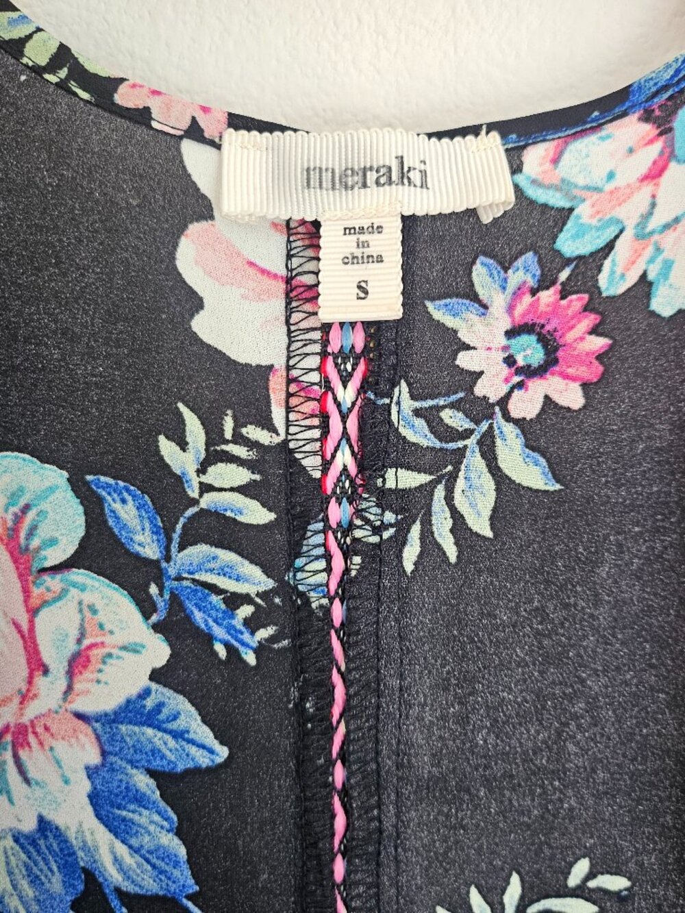 Meraki Black Floral Boho Kimono Cardigan with Embroidered Trim Small - Picture 5 of 8